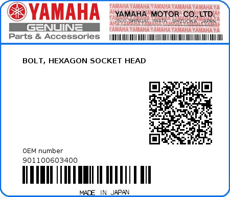 Product image: Yamaha - 901100603400 - BOLT, HEXAGON SOCKET HEAD  0