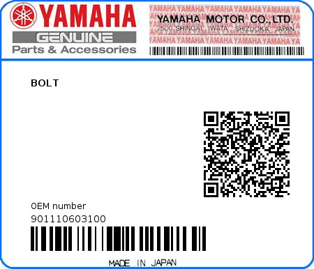 Product image: Yamaha - 901110603100 - BOLT  0