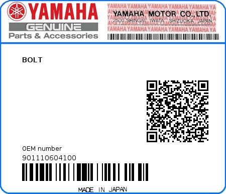 Product image: Yamaha - 901110604100 - BOLT  0