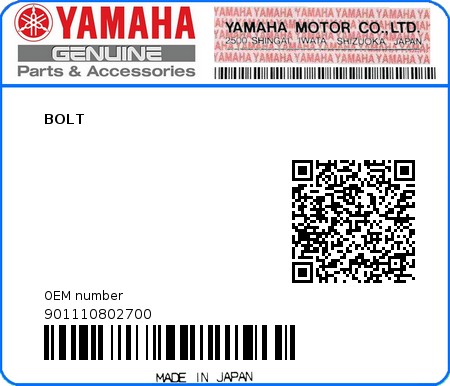 Product image: Yamaha - 901110802700 - BOLT  0