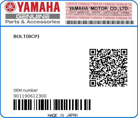 Product image: Yamaha - 901190612300 - BOLT(8CP)  0
