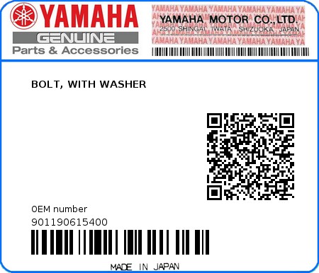 Product image: Yamaha - 901190615400 - BOLT, WITH WASHER  0
