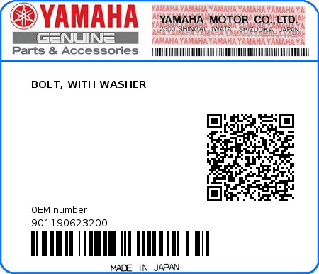 Product image: Yamaha - 901190623200 - BOLT, WITH WASHER  0