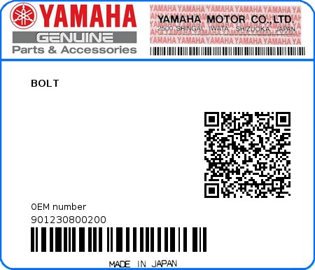 Product image: Yamaha - 901230800200 - BOLT  0