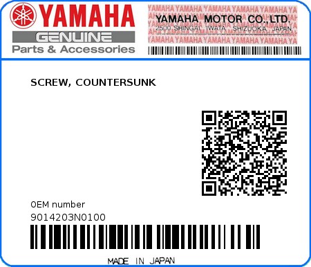 Product image: Yamaha - 9014203N0100 - SCREW, COUNTERSUNK  0