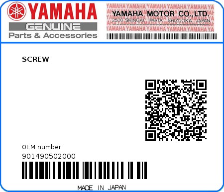 Product image: Yamaha - 901490502000 - SCREW  0