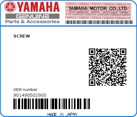 Product image: Yamaha - 901490502900 - SCREW  0