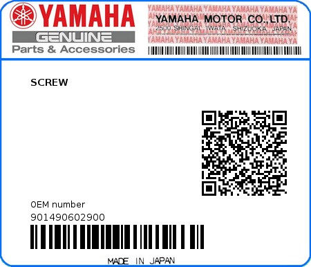 Product image: Yamaha - 901490602900 - SCREW  0
