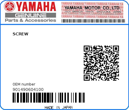 Product image: Yamaha - 901490604100 - SCREW  0