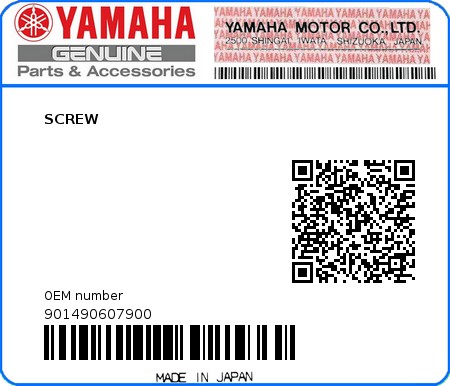 Product image: Yamaha - 901490607900 - SCREW  0