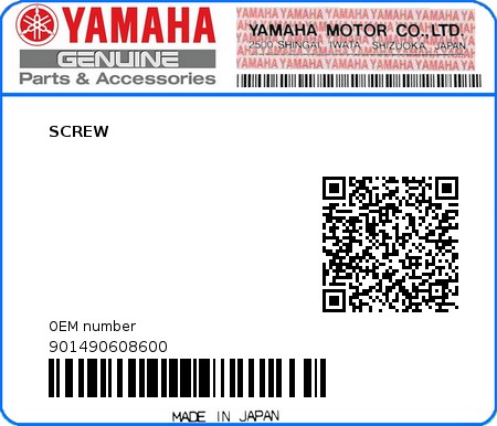 Product image: Yamaha - 901490608600 - SCREW  0