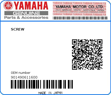 Product image: Yamaha - 901490611600 - SCREW  0
