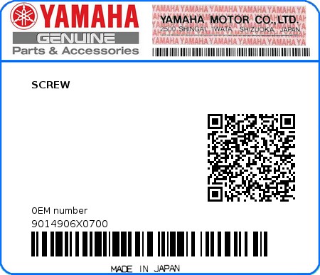 Product image: Yamaha - 9014906X0700 - SCREW  0