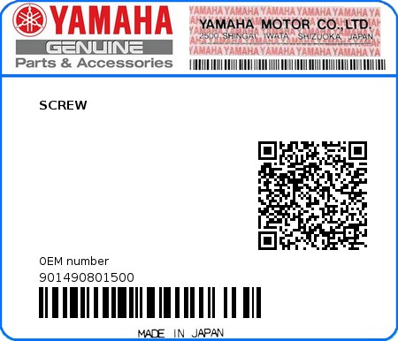 Product image: Yamaha - 901490801500 - SCREW  0