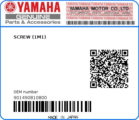 Product image: Yamaha - 901490810800 - SCREW (1M1)  0
