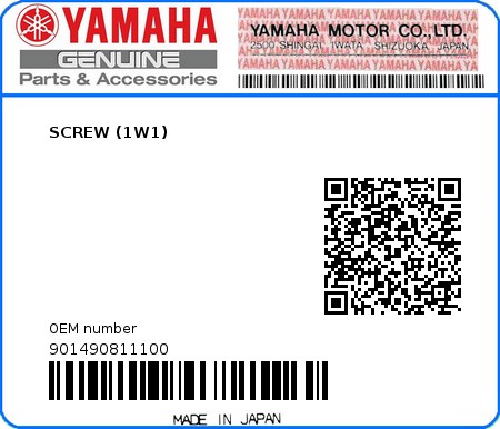 Product image: Yamaha - 901490811100 - SCREW (1W1)  0
