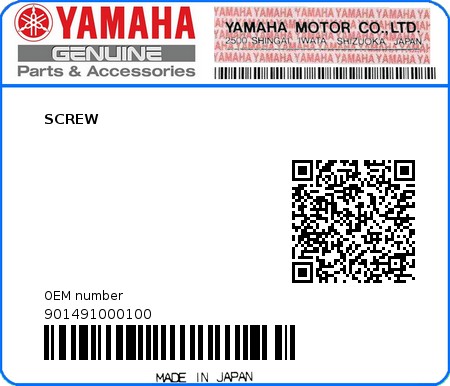 Product image: Yamaha - 901491000100 - SCREW  0