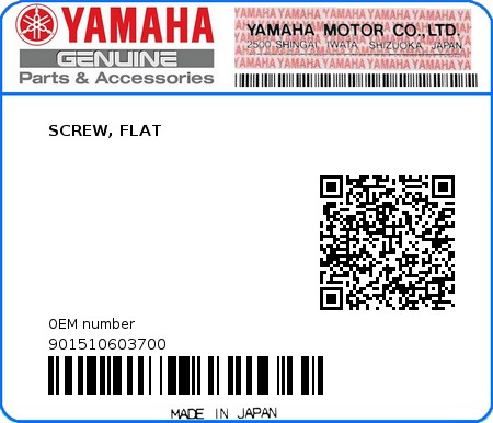 Product image: Yamaha - 901510603700 - SCREW, FLAT  0