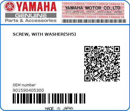 Product image: Yamaha - 901590405300 - SCREW, WITH WASHER(5H5)  0