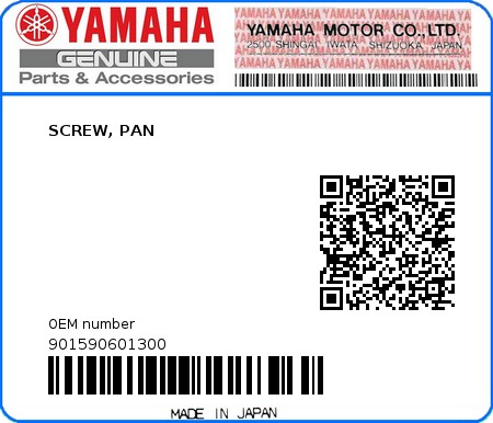 Product image: Yamaha - 901590601300 - SCREW, PAN  0