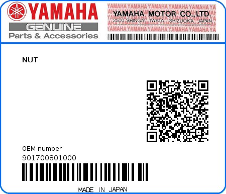 Product image: Yamaha - 901700801000 - NUT  0