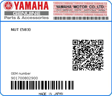 Product image: Yamaha - 901700802900 - NUT (583)  0