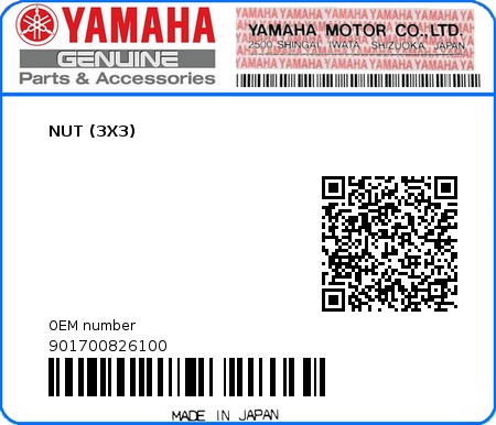 Product image: Yamaha - 901700826100 - NUT (3X3)  0