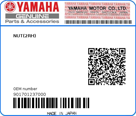 Product image: Yamaha - 901701237000 - NUT(2RH)  0
