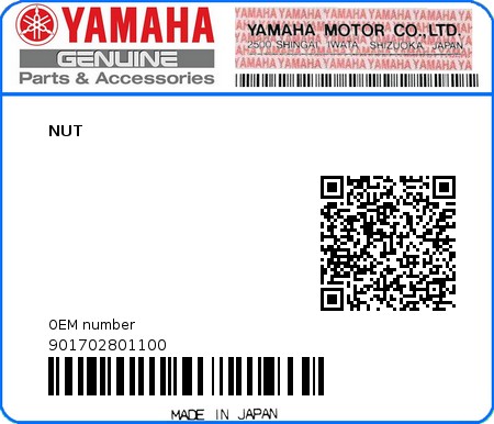 Product image: Yamaha - 901702801100 - NUT  0