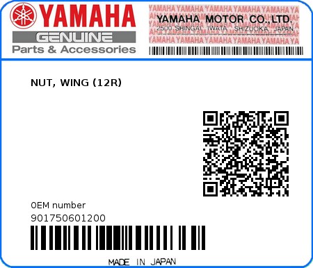 Product image: Yamaha - 901750601200 - NUT, WING (12R)  0