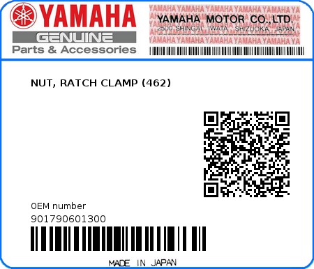 Product image: Yamaha - 901790601300 - NUT, RATCH CLAMP (462)  0