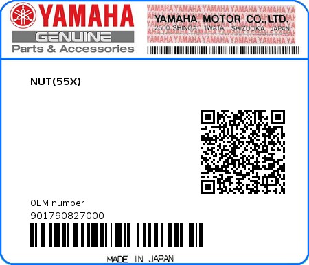 Product image: Yamaha - 901790827000 - NUT(55X)  0