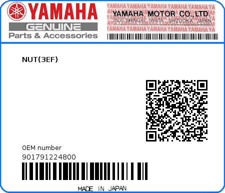 Product image: Yamaha - 901791224800 - NUT(3EF)  0