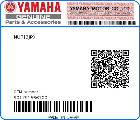 Product image: Yamaha - 901791666100 - NUT(3JP)  0