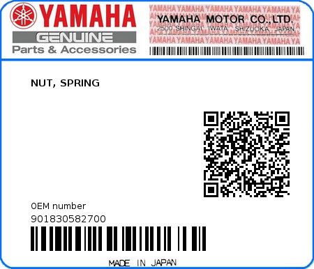 Product image: Yamaha - 901830582700 - NUT, SPRING  0