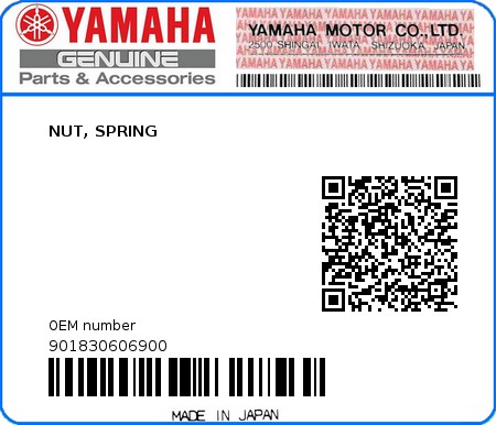 Product image: Yamaha - 901830606900 - NUT, SPRING  0