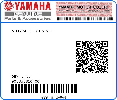 Product image: Yamaha - 901851810400 - NUT, SELF LOCKING   0