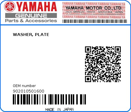 Product image: Yamaha - 902010501600 - WASHER, PLATE  0