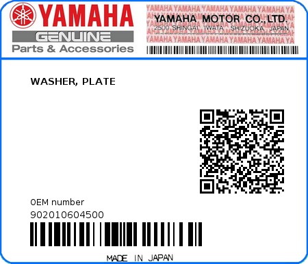 Product image: Yamaha - 902010604500 - WASHER, PLATE  0