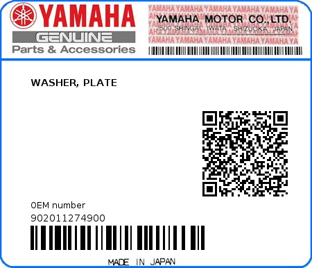 Product image: Yamaha - 902011274900 - WASHER, PLATE  0
