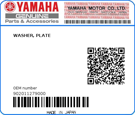 Product image: Yamaha - 902011279000 - WASHER, PLATE  0