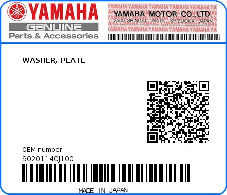 Product image: Yamaha - 90201140J100 - WASHER, PLATE  0