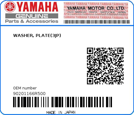 Product image: Yamaha - 90201166R500 - WASHER, PLATE(3JP)  0