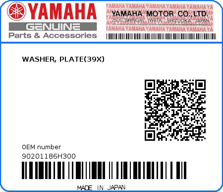 Product image: Yamaha - 90201186H300 - WASHER, PLATE(39X)  0