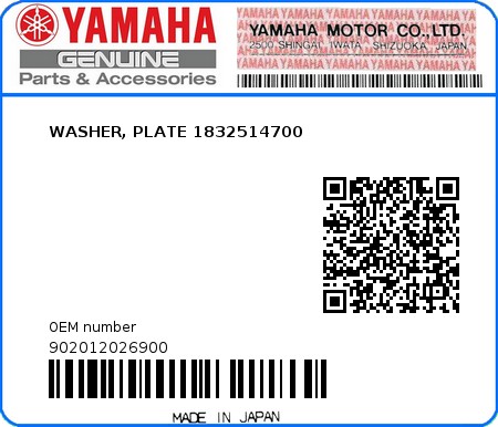 Product image: Yamaha - 902012026900 - WASHER, PLATE 1832514700  0