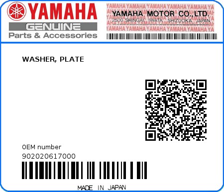 Product image: Yamaha - 902020617000 - WASHER, PLATE   0