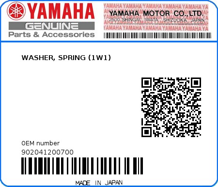 Product image: Yamaha - 902041200700 - WASHER, SPRING (1W1)  0