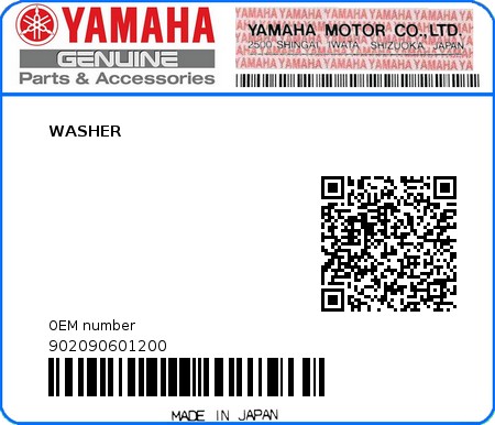 Product image: Yamaha - 902090601200 - WASHER  0