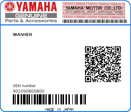 Product image: Yamaha - 902090800800 - WASHER  0