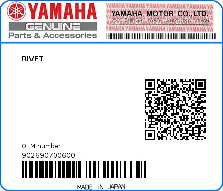 Product image: Yamaha - 902690700600 - RIVET  0
